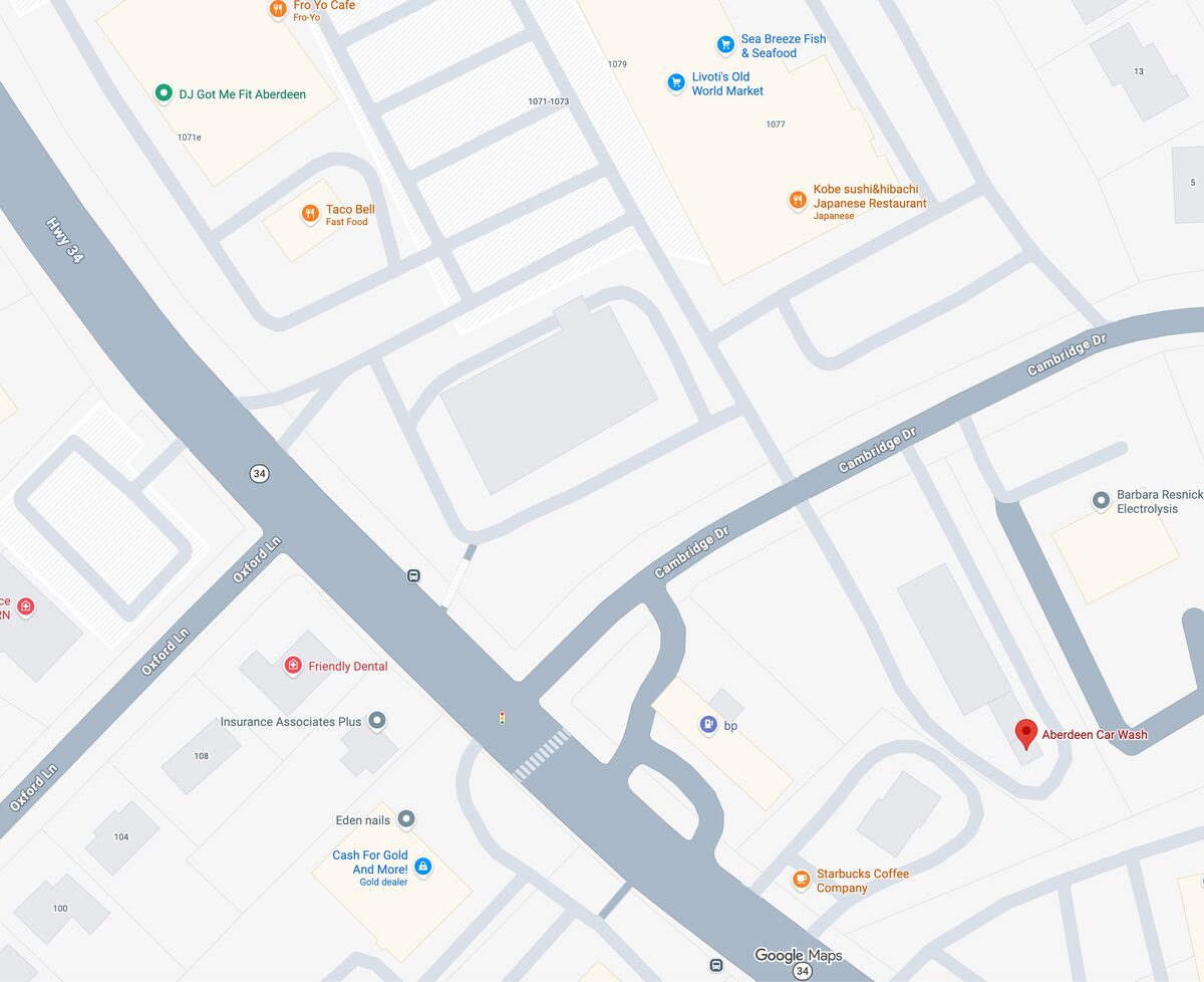 Map of Aberdeen Carwash at 2 Cambridge Drive — behind the BP gas station off Route 34, across from Livoti's Old World Market